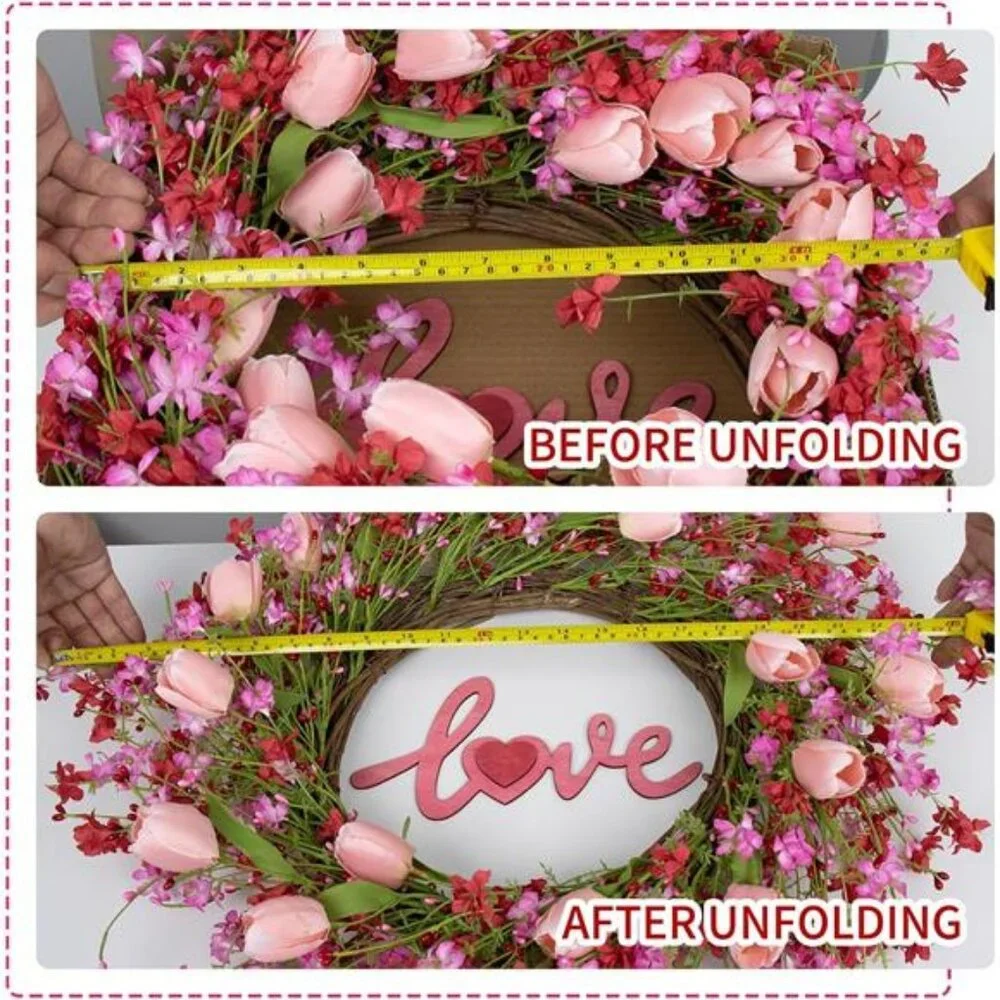 Valentines Day Wreath Decor, 22inch Artificial Pink Wreath Tulip Berry